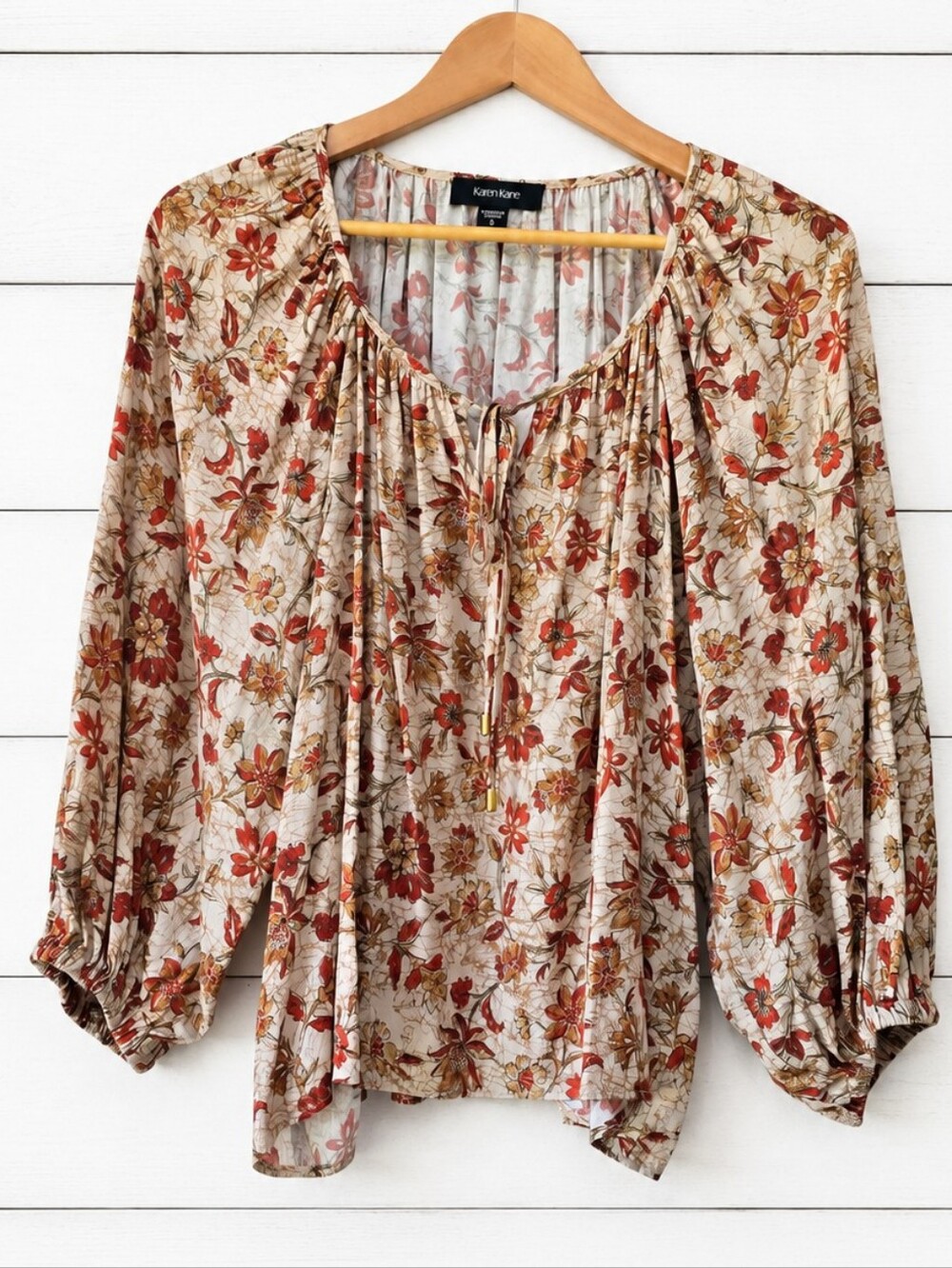 Karen Kane Floral Tie-Neck Peasant Blouse - Size S